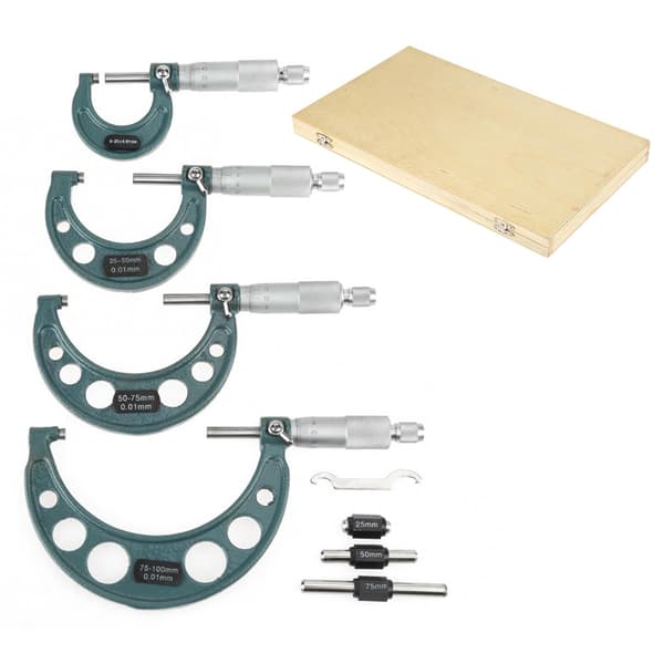 4-pack 0-100 mm metrisk extern mikrometer precisionsmätverktyg med förvaringslåda