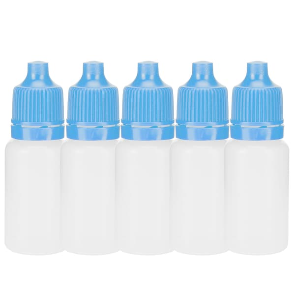 50-pack 5 ml tomma ögondroppsflaskor, klämbara vätskebehållare med blåa lock