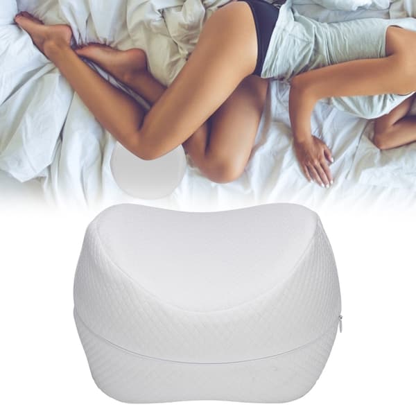 Knäkudde i Memory Foam för Smärtlindring vid Sömn, Vit Benstödskudde för Sidsovare