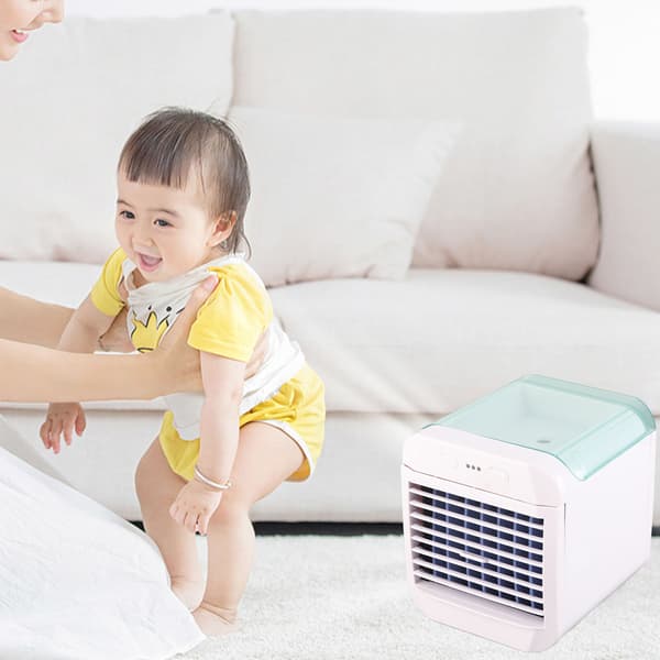Mini bærbar airconditionventilator - 3 hastigheder, USB-skrivebordskøler med natlys - blå