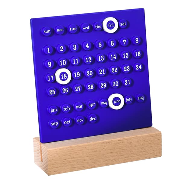 Träkalender för barn DIY handdriven utvecklar planeringsförmåga evighetskalender för hemmet blå