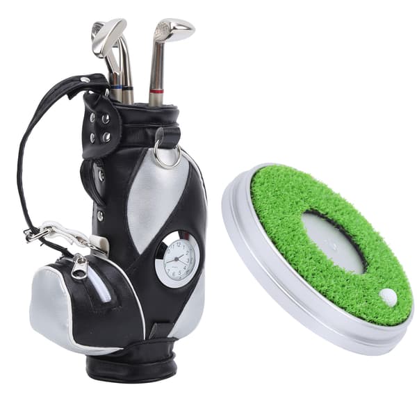 Golf Pen Sæt - 3 Kuglepenne med Mini Etui og Stativ (Sort/Sølv)