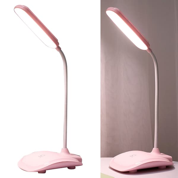 Rosa LED-bordlampe Touch Control Dæmpbar USB-opladning 3 farvetemperaturniveauer
