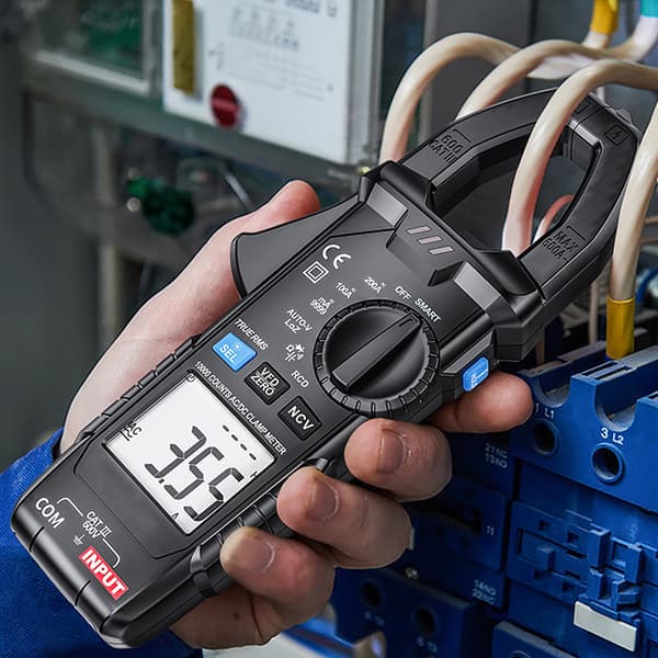 Tangamperemeter 200A 600V AC/DC True RMS Multimeter, Digital Amperemeter Voltmeter Tester med Strømaflæsning