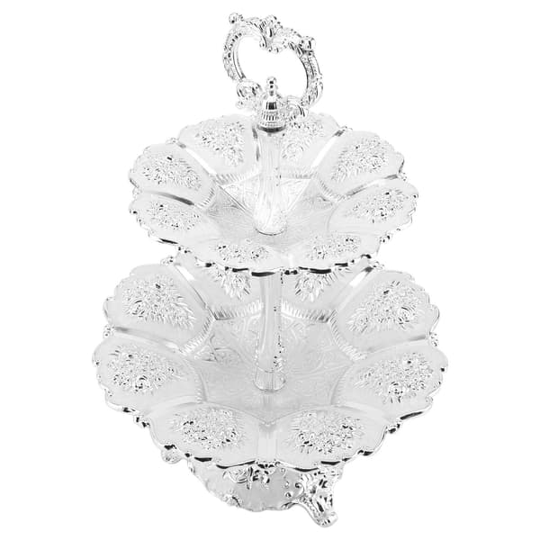 Cup Cake Tower Stand 2-våningslegering Elegant Kakdisplayhållare Serveringsbricka Silver Vit