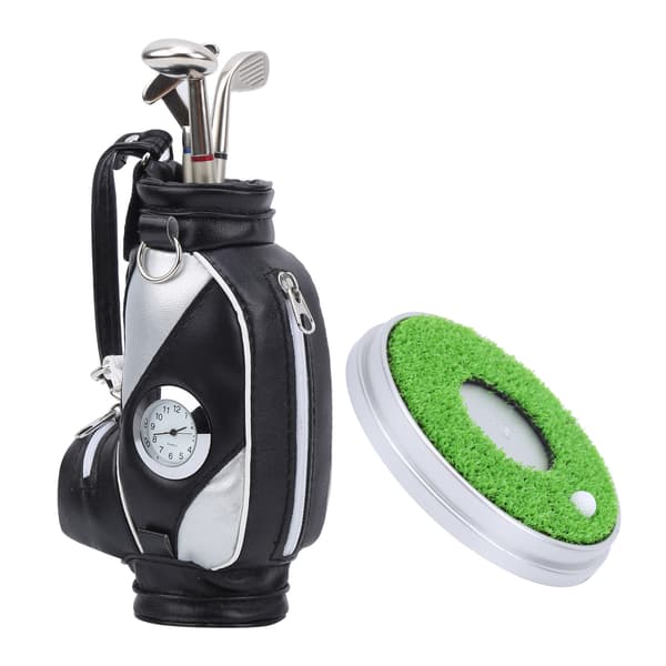 Golf Pen Sæt - 3 Kuglepenne med Mini Etui og Stativ (Sort/Sølv)