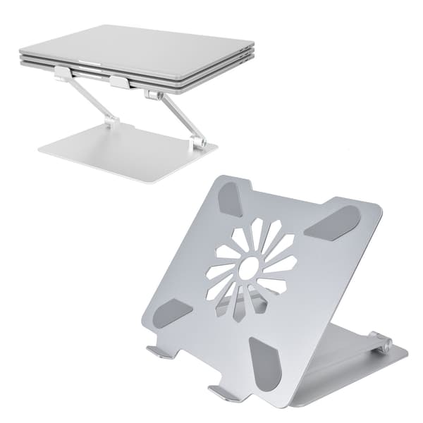 Justerbar bærbar computerstativ i aluminiumslegering, ergonomisk bærbart computerstativ med køleventil, sølv, multi-højde