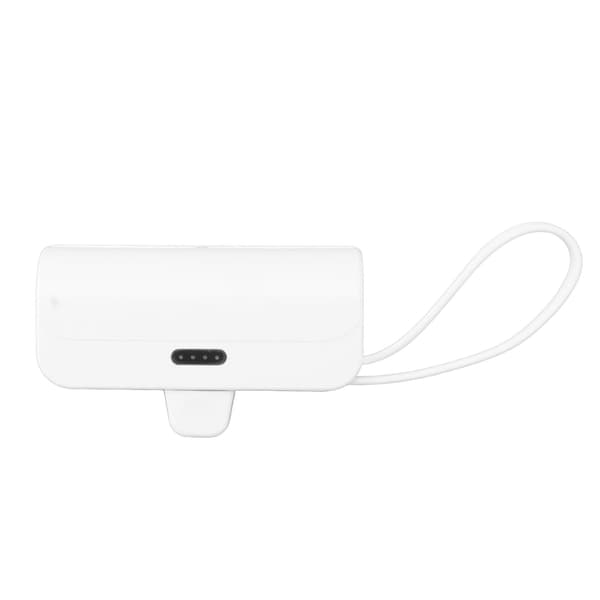 Mini 2-i-1 bærbar oplader med indbygget kabel til iOS og USB-C interface