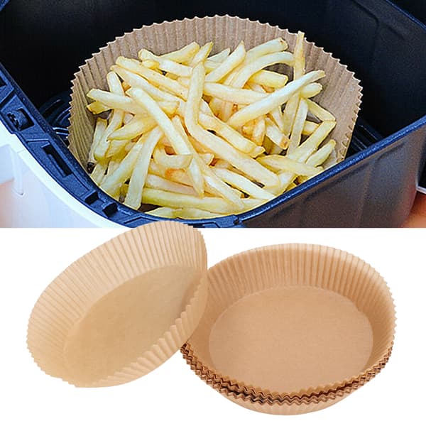 50 oblekta runda airfryer-foder, engångs bakplåtspapper för köksmikrovågsugn, brun