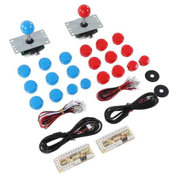 2-spiller DIY Arcade-sæt USB-brætspil-encoder Joystick Arcade-knapsæt til venner, der samles, blå og rød