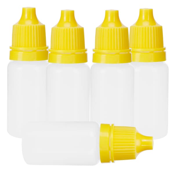 50-pack 10 ml ögondroppsflaskor, bärbara klämbara tomma droppbehållare med pluggar, lock, gul
