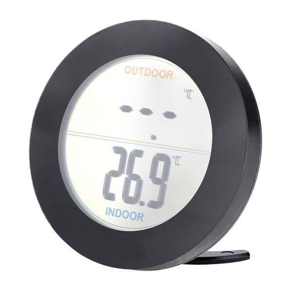 Trådløst termometer med LCD-display, indendørs/udendørs sensor, digital temperaturmåler, sort