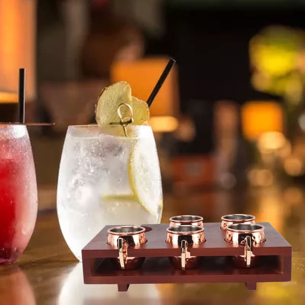 6-delad 2oz Hamrad Koppar Cocktail Mule Muggset med Bricka för Bar Restaurang