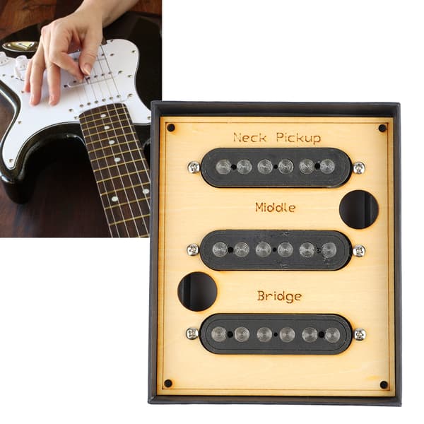 Svart Ljudlös 6-Ljudhåls Elgitarr Single Coil Pickup Kit