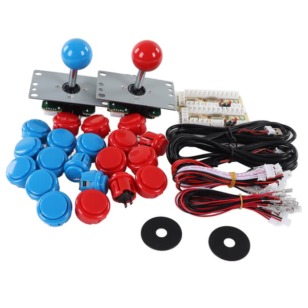 2-spelares DIY Arcade Kit USB-spelkontroll Encoder Joystick Arcade-knappar Set för vänner som samlas blå och röd