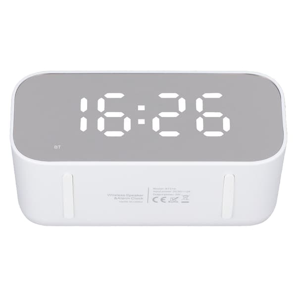 Bärbar Bluetooth-väckarklockradio, dubbla väckningslarm, dimmerkontroll, vit