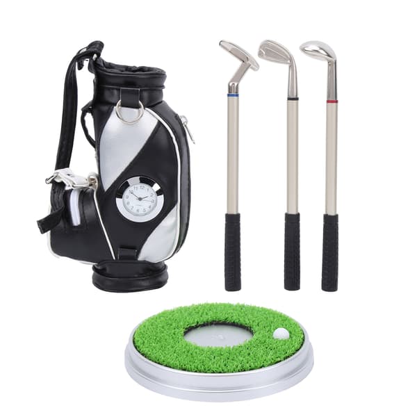 Golf Pen Sæt - 3 Kuglepenne med Mini Etui og Stativ (Sort/Sølv)