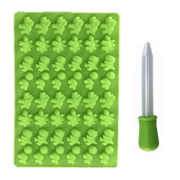 Grøn Dinosaur Silikoneform Sæt - 48 Mini Gummi Bageforme til Kage, Mousse, Budding, Chokolade