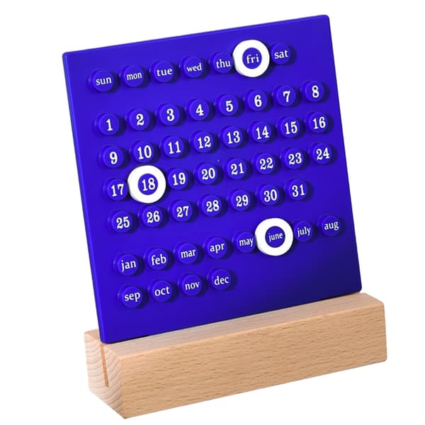 Träkalender för barn DIY handdriven utvecklar planeringsförmåga evighetskalender för hemmet blå