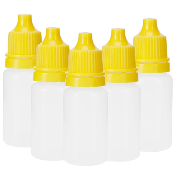 50-pack 10 ml ögondroppsflaskor, bärbara klämbara tomma droppbehållare med pluggar, lock, gul