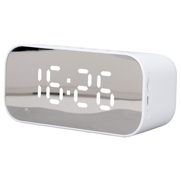 Bärbar Bluetooth-väckarklockradio, dubbla väckningslarm, dimmerkontroll, vit