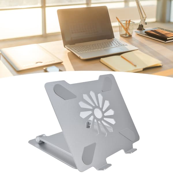 Justerbar bærbar computerstativ i aluminiumslegering, ergonomisk bærbart computerstativ med køleventil, sølv, multi-højde
