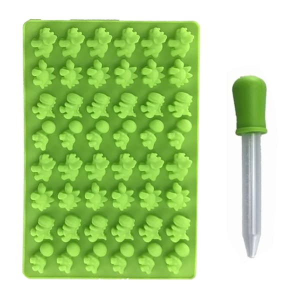 Grøn Dinosaur Silikoneform Sæt - 48 Mini Gummi Bageforme til Kage, Mousse, Budding, Chokolade