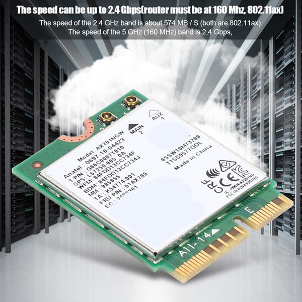 Intel AX201NGW WiFi 6 Gigabit-adapter, Bluetooth 5.0, M.2 CNVio2-interface, Dual Band trådløst kort til bærbare computere