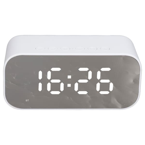 Bärbar Bluetooth-väckarklockradio, dubbla väckningslarm, dimmerkontroll, vit