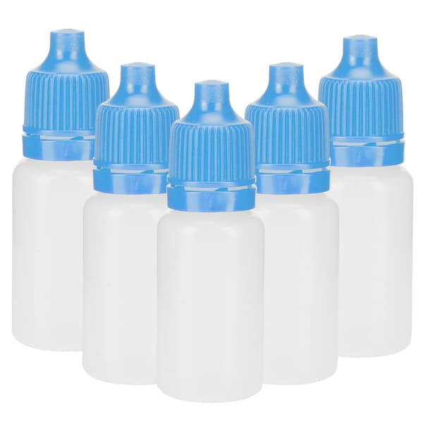 50-pack 5 ml tomma ögondroppsflaskor, klämbara vätskebehållare med blåa lock