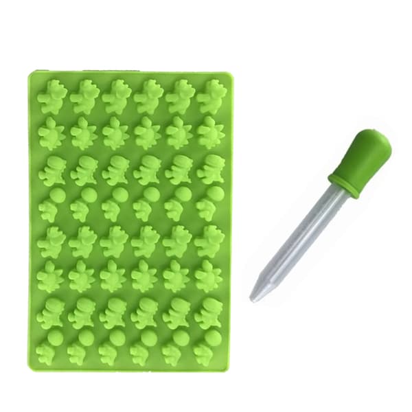 Grøn Dinosaur Silikoneform Sæt - 48 Mini Gummi Bageforme til Kage, Mousse, Budding, Chokolade