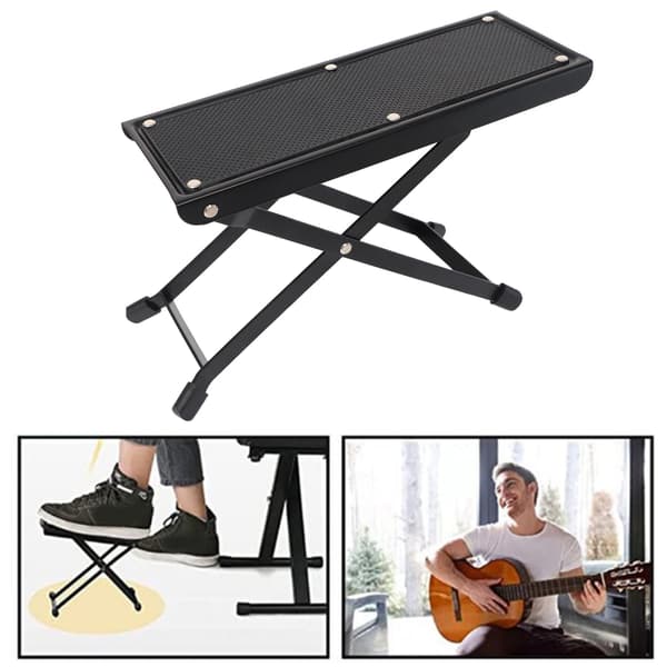 Justerbart gitarrfotstöd, 4-läges halkfri gummipedal, hopfällbart stålstöd, bärbar musikerpall