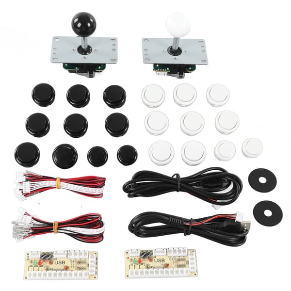 Gør-det-selv arkadesæt til 2 spillere, USB-encoder joystick og knapsæt, sort/hvid, tilbehør til hjemmefestspil