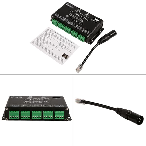 RGB LED Strip Controller 6-kanals DMX512 Dekoder Driver 5V-24V DC Sort Modul