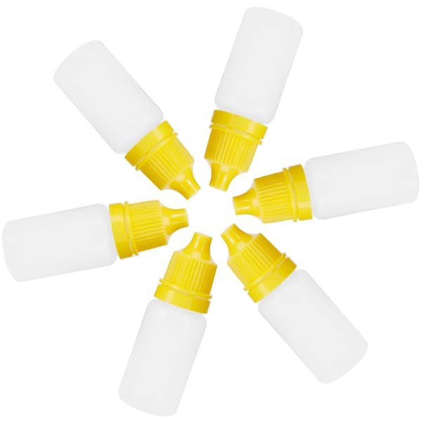 50-pack 10 ml ögondroppsflaskor, bärbara klämbara tomma droppbehållare med pluggar, lock, gul