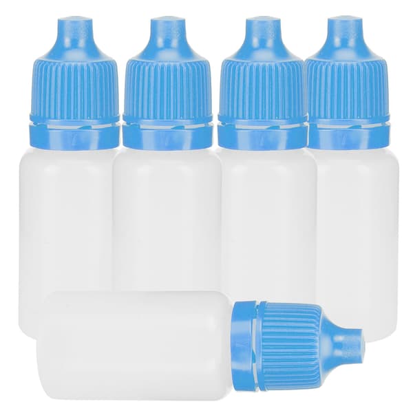 50-pack 5 ml tomma ögondroppsflaskor, klämbara vätskebehållare med blåa lock