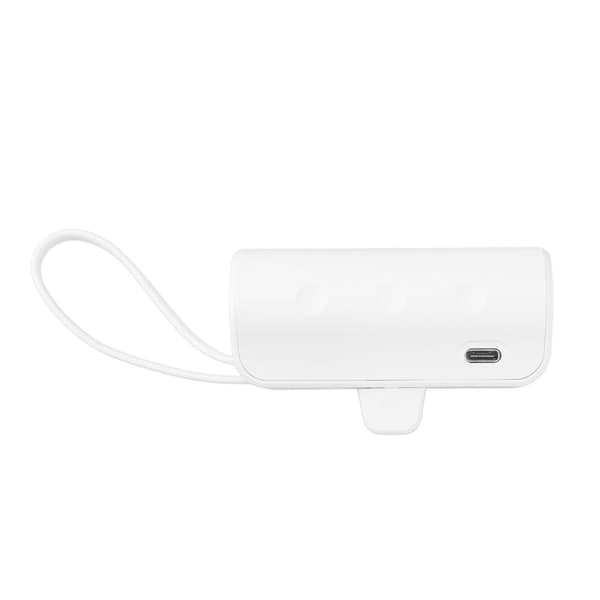 Mini 2-i-1 bærbar oplader med indbygget kabel til iOS og USB-C interface
