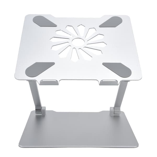 Justerbar bærbar computerstativ i aluminiumslegering, ergonomisk bærbart computerstativ med køleventil, sølv, multi-højde