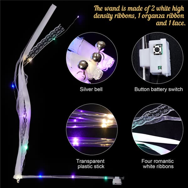 24-pack glödande spetsstavar sidenbandstavar med LED-lampor för bröllopsfester, blinkande streamers i bulk