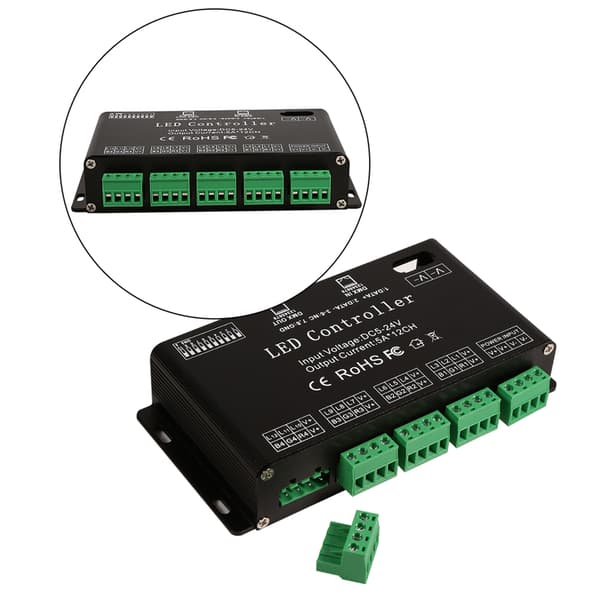 RGB LED Strip Controller 6-kanals DMX512 Dekoder Driver 5V-24V DC Sort Modul
