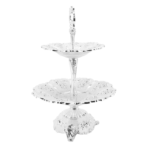 Cup Cake Tower Stand 2-våningslegering Elegant Kakdisplayhållare Serveringsbricka Silver Vit