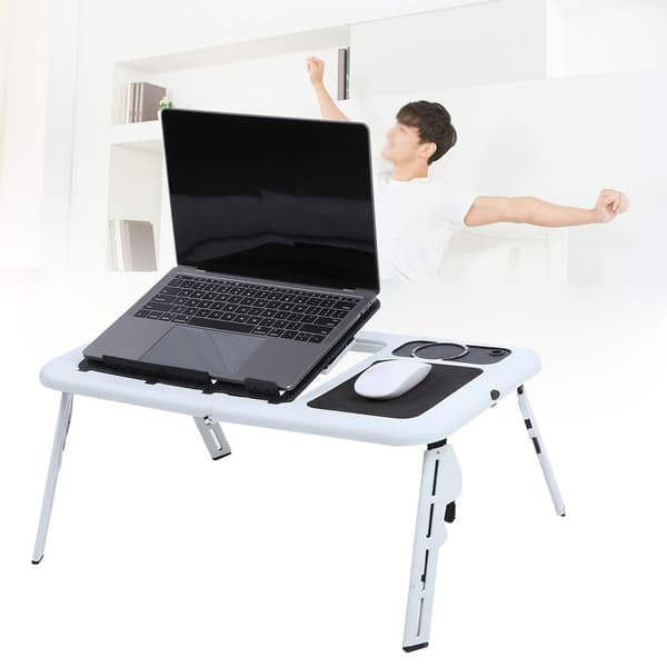 Sammenklappeligt laptop-skrivebordsstativ til seng, sofa og bil med køleventilator, bærbart notebook-bord, pc-holder
