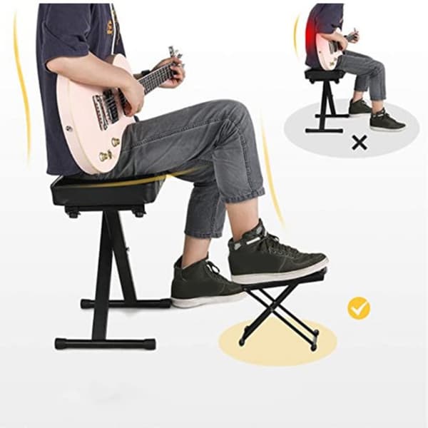 Justerbart gitarrfotstöd, 4-läges halkfri gummipedal, hopfällbart stålstöd, bärbar musikerpall