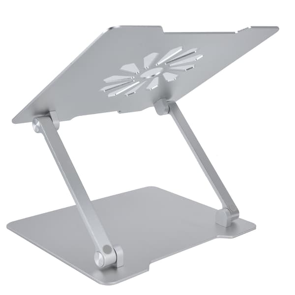 Justerbar bærbar computerstativ i aluminiumslegering, ergonomisk bærbart computerstativ med køleventil, sølv, multi-højde