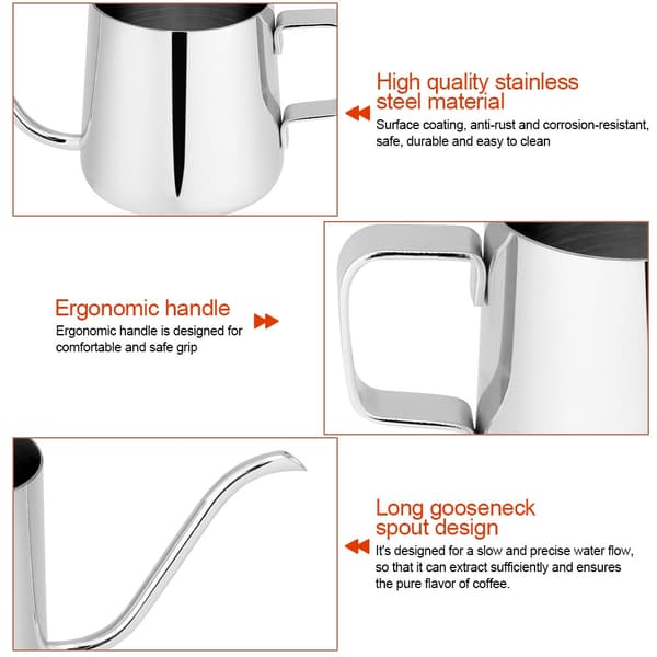 Svansehalskedel i rustfrit stål til Pour-Over kaffe Teværktøj (Sølv, 250 ml)