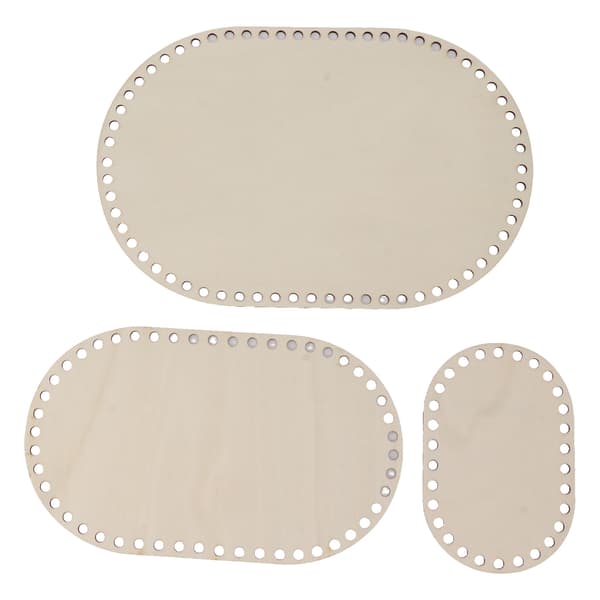 3-pack oval träkorgbotten, solid virkad korgbotten för DIY korgvävningstillbehör, handgjorda hantverksmaterial