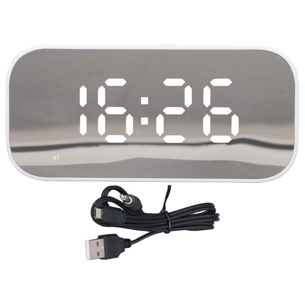 Bärbar Bluetooth-väckarklockradio, dubbla väckningslarm, dimmerkontroll, vit