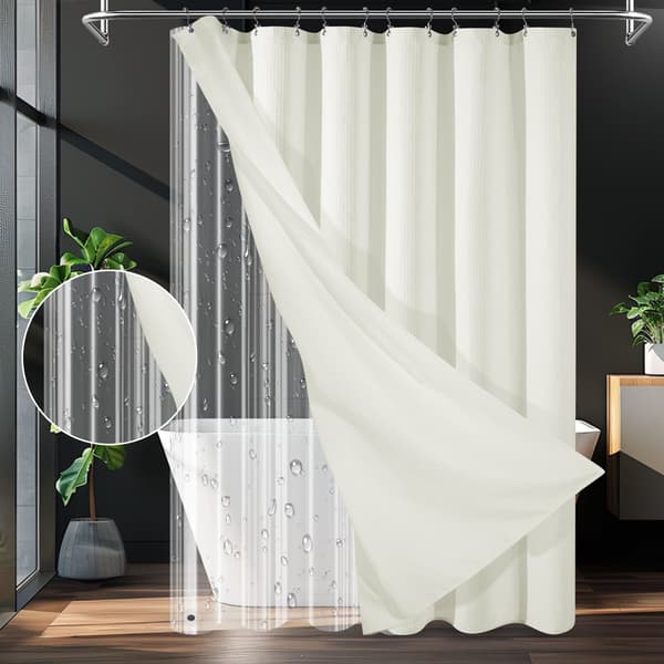 Våffelvävd Beige Duschdraperi 230GSM Viktad Fåll Badrumsgardin för Kapprum & Duschrum