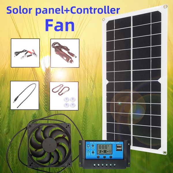 10A-60A Solar Controller Kit, Kæledyrshus Udsugningsventilator, PV Panel + Regulator + Ventilator