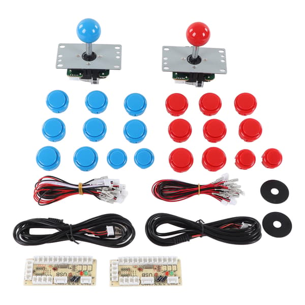 2-spelares DIY Arcade Kit USB-spelkontroll Encoder Joystick Arcade-knappar Set för vänner som samlas blå och röd